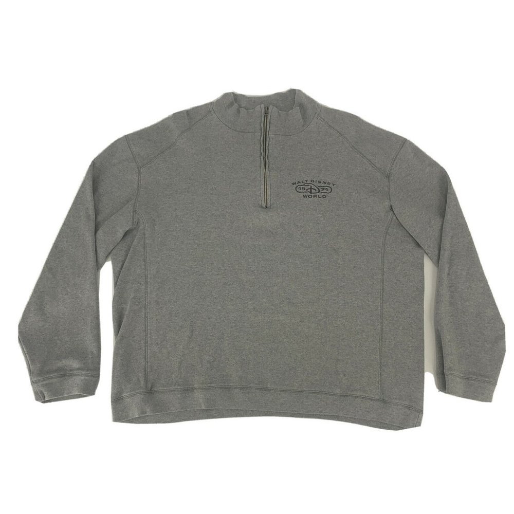 Men's Disney Parks Walt Disney‎ World 1971 1/4 Zip Sweater Gray L Pima Cotton